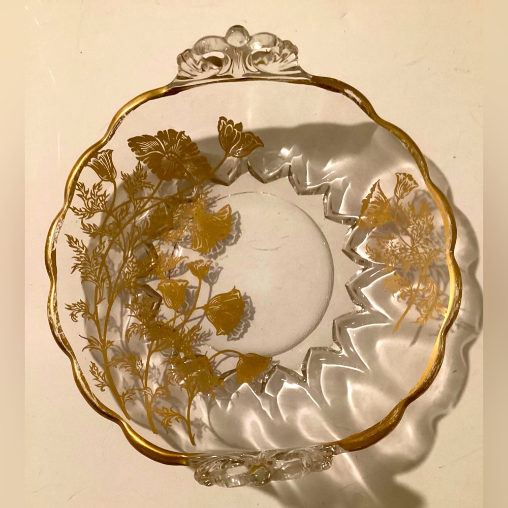 Cambridge Glass - Gold Poppy Overlay Flanders Bon Bon Dish.